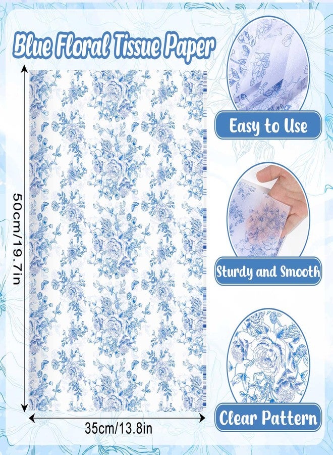 Pineraap 100 Sheets Blue Floral Tissue Paper, Chinoiserie Gift Wrapping Paper Blue Flower Butterfly Peony Printed Tissue Paper for Wedding Baby Shower Birthday Party Decor DIY Crafts,14 x 20 Inch - Image 5